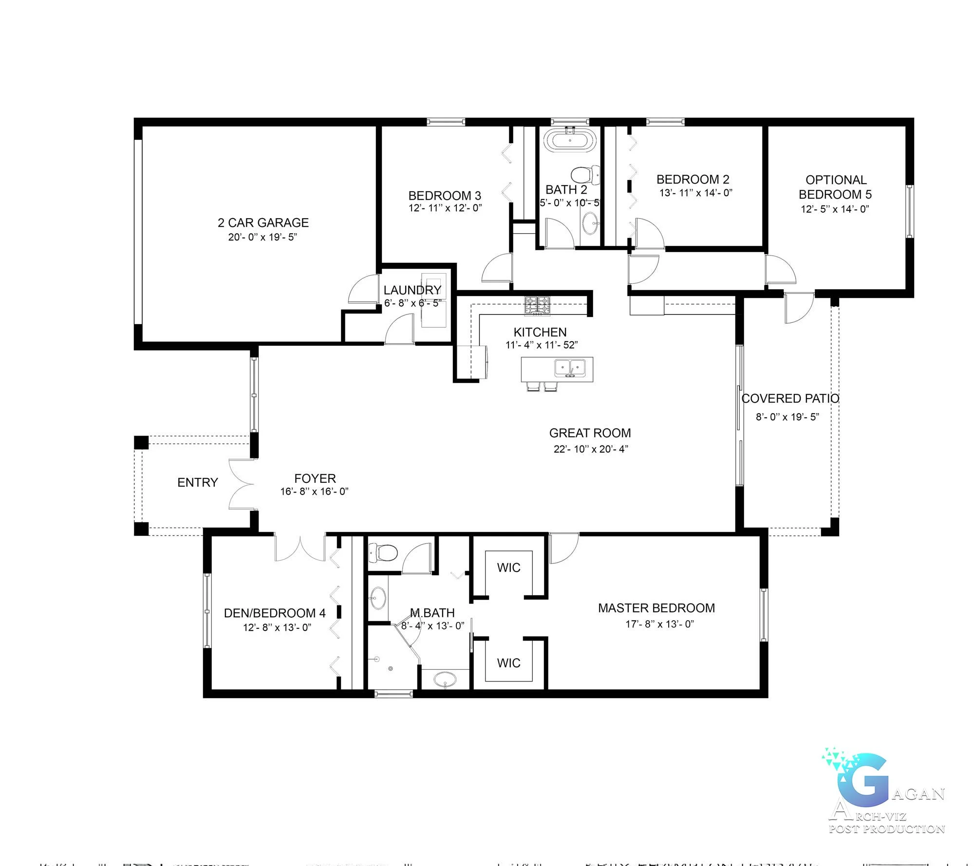 Detailed 2d house floor plan rendering showcasing room layouts with labeled dimensions, including bedrooms, kitchen, garage, and living areas. Beaufort