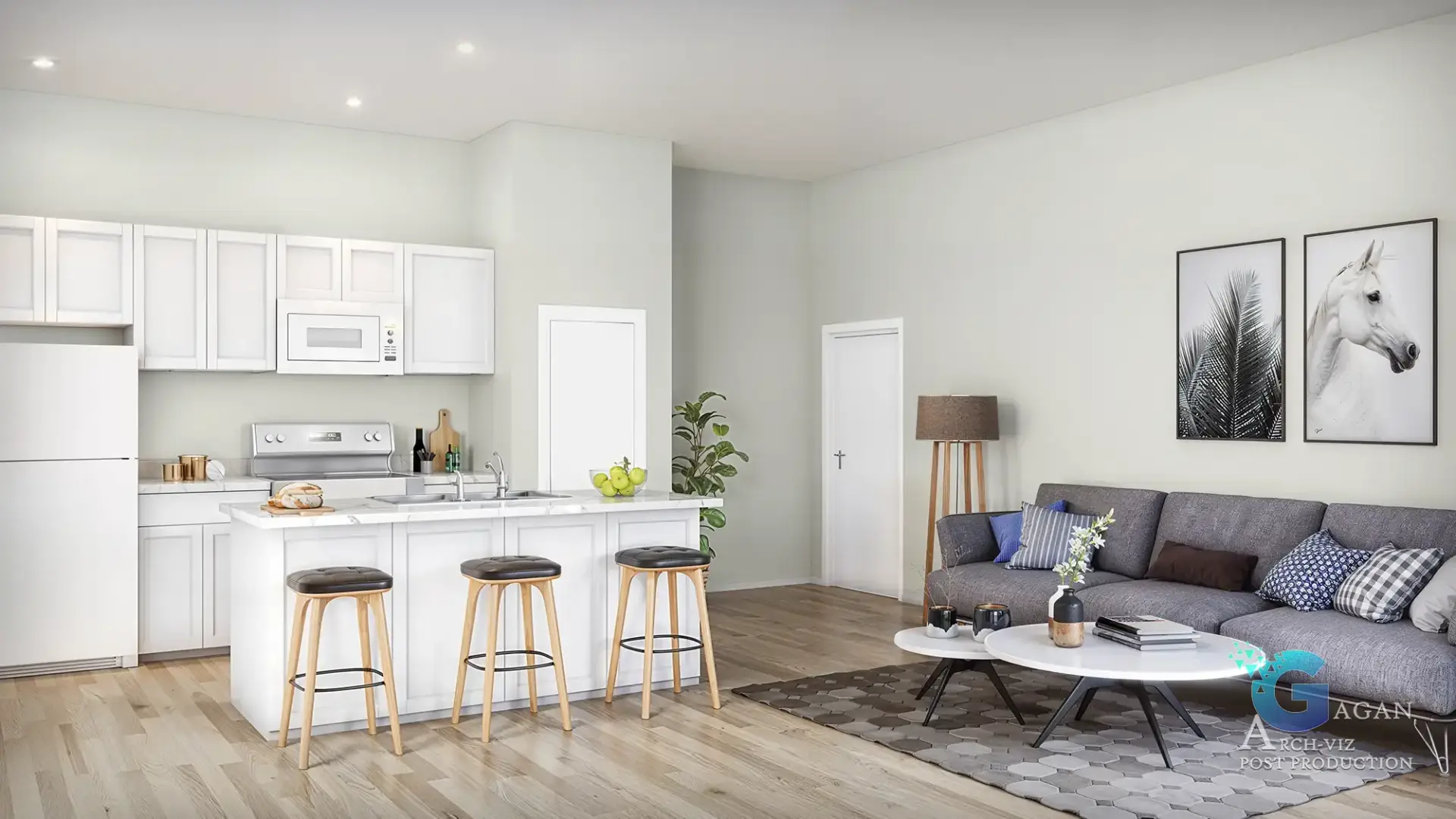kitchen rendering in Greenville, Central Park Apartments, luxury design